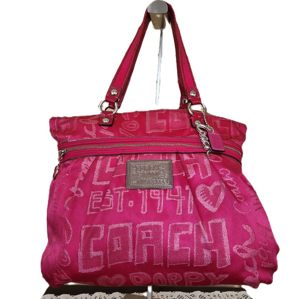 Rare Coach Poppy Story Patch Pink Shoulder Bag Purse